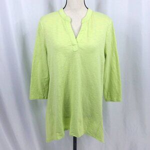 Chicos 2 The Ultimate Tee Top Womens Size Large Green Asymmetrical Hem V-Neck